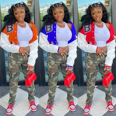 China 2021 Winter Fashion Letter Print Baseball Uniform Women's Casual Short Jackets QUICK DRY for sale