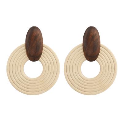 China African Ethnic Wooden Statement Wooden Earrings Party Jewelry Big Round Drop Dangle Earrings For Women for sale