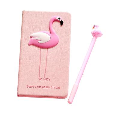 China Hot Selling Hardcover Girls Cartoon Cute Flamingo Small Notebook with Pen for sale