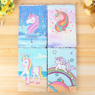 China New Creative Hardcover Book Diary Notebook Cute Unicorn Sequin Gift Notebook for sale