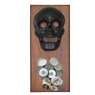 China Vintage Skull Shaped Wall Mount Beer Bottle Opener With Magnetic Cap Catcher for sale