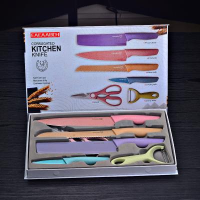 China Viable Most Popular 6pcs Blade Stainless Steel Non-Stick Kitchen Knives Set With Wheat Straw Handle for sale