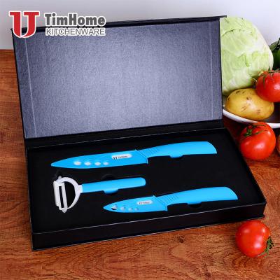 China Timhome Sustainable Ceramic Knife Set 3'5' Sharp Black Blade +Peeler Paring Knife In EVA Gift Box for sale