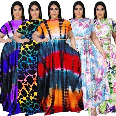 China Wholesale hot sale anti-static link printing two-piece summer wiping the big skirt suit casual dress 2022 for sale