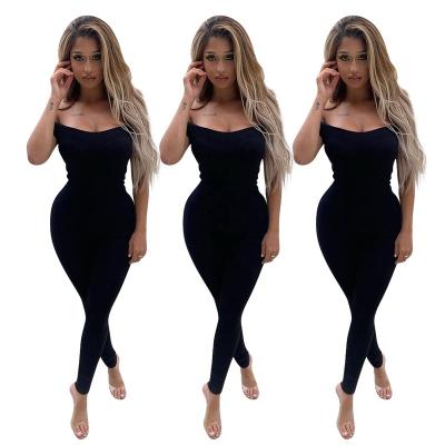 China 2022 Wholesale Woman Jumpsuits Sexy QUICK DRY Tight Off The Shoulder Solid Color Overalls for sale