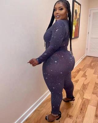 China 2022 QUICK DRY hot selling sexy perspective temptation printed mesh plus size jumpsuit for sale