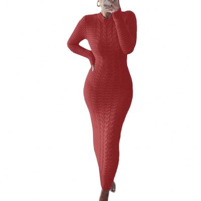 China New Fashion Autumn Winter Solid Color Breathable Slim Fit Dress Women Knitted Sweater Dress Women Long For Wholesales for sale