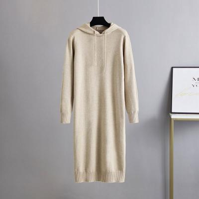 China 2021 Breathable Autumn and Winter Dress Women Black Hooded Knitted Casual Loose Midi Sweater Dress for sale