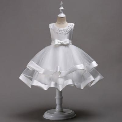 China Anti-wrinkle vestido children round collar beaded cake skirt ribbon flower kid pompous wedding dress for sale