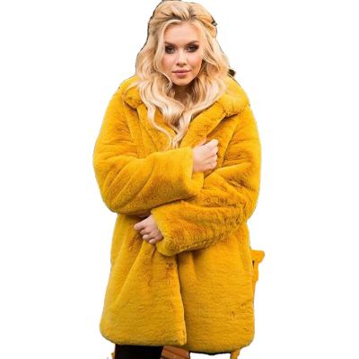 China 2021 Women's Breathable Stand Up Mid Collar Winter Faux Fur Coat Faux Fur Coat Solid Color Commuter Daily Wear for sale