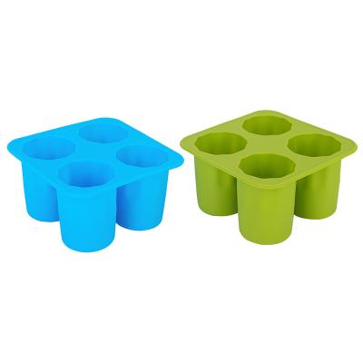 China Custom Silicone BPA Free Slow Melt 4 Cavity Shot Glass Ice Cube Mold 4 Cup Silicone Ice Shot Glass Ice Cube Tray For Whiskey Cocktails for sale