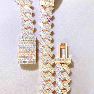 China Hip Hop Men's Cuban Link Chain Iced Out Gold Diamond Cut Moissanite Cuban Chain 925 Sterling Silver Hip Hop Jewelry 14k 18k 22k for sale