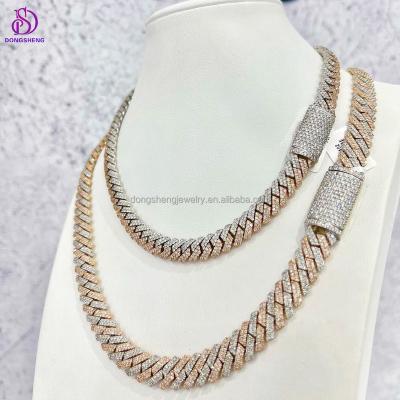 China Hip Hop Iced Out Jeweleryr 16mm 18mm 20mm Hip Hop Cuban Link Chain High Quality VVS Moissanite 925 Sterling Silver Necklace for sale