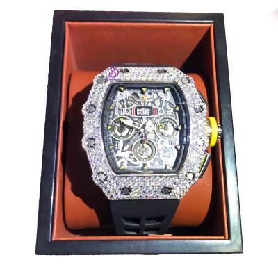 China Newest Power Reserve Men's Watch 2023 Luxury Style Hip Hop Diamond Watch Rapper Iced Out Moissanite Diamond Men's Watch for sale