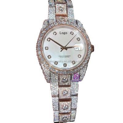 China Power Reserve Diamond Tester Vvs Moissanite Diamond Handmade Setting Pass Iced Luxury Mechanical Watches for sale