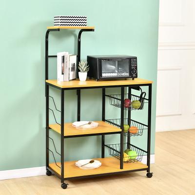 China Multi-Function Floor-Standing Multi-Function Wooden Storage Shelf Kitchen Shelf Rack Without Multi-Layer Microwave Oven Installation for sale