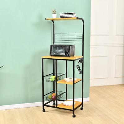 China 4 Layers Sustainable Multifunctional Shelf Microwave Oven Rack Wooden Tableware Storage Rack For Kitchen for sale