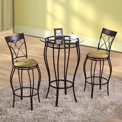 China Free Sample Dining Room Furniture Design Creative Tempered Glass Small Round Table Top Dining Table And Chair With 2Chair for sale