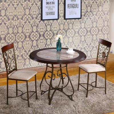 China No Hot Selling Dining Room Furniture European Style Round Table Cloth Cushion Top Small Dining Table And Chair With 2Chair for sale