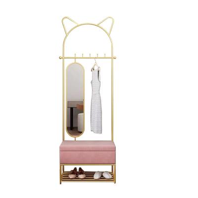 China Eco-friendly Cheap Corridor Integrated Coat Rack Gold Floor Mirror Large Standing Coat Rack With Storage for sale