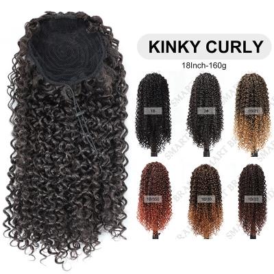 China Afro Wave LAIYAHAIR Indian Curly Drawstring Ponytail Bundles Non-Remy Non-Remy Clips In Hair Extensions Pony Tail For African American for sale