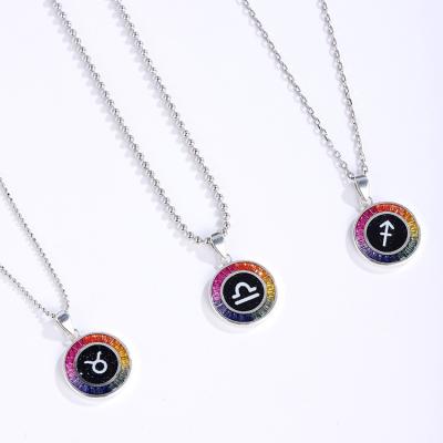 China Fashion Jewelry 12 Star Zodiac Gradient Rainbow Rainbow Pendant Necklace Beads Jewelry Necklaces Sterling Silver for sale