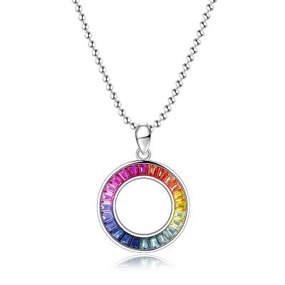 China Other Gradient Rainbow Pendant Necklace Rainbow Beads Sterling Silver Fashion Jewelry Necklaces for sale