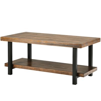 China Easy Assembly Rectangle Classic Center Square Table Large Rustic Wooden Coffee Dining Tables for sale