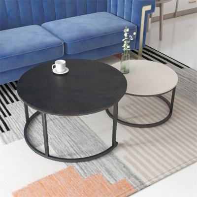 China Included modern black and white round wooden coffee table living room coffee table set for sale