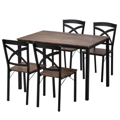 China Contemporary Industrial Wooden Dining Set Table With Ergonomic 4 Chairs Metal Frame for sale