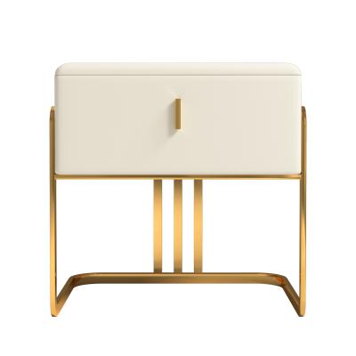 China With Drawer Design Bedroom Furniture PU Nightstand Luxury Modern Leather Bedside Table Golden Nightstand for sale