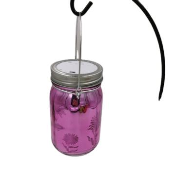 China Wholesale15oz Clear Glass Mason Jar With Hanging With Round Shape Led Light for sale