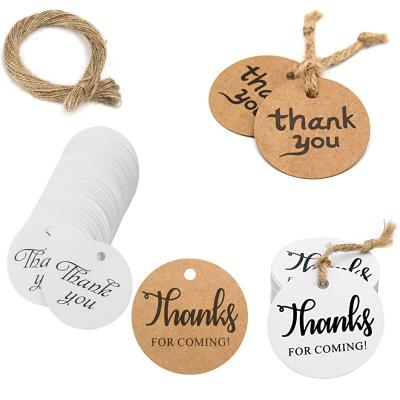 China Recyled Ready To Ship Recycled Brown White Round Coated Paper Gift Tags Thank You Hat Hanging Tags for sale