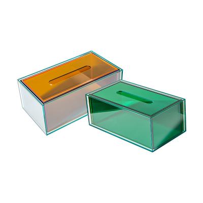 China Factory Double Dazzle Recycled Acrylic Storage Box Materials RTS Packaging Custom Transparent Clear Plastic Tissue Box for sale