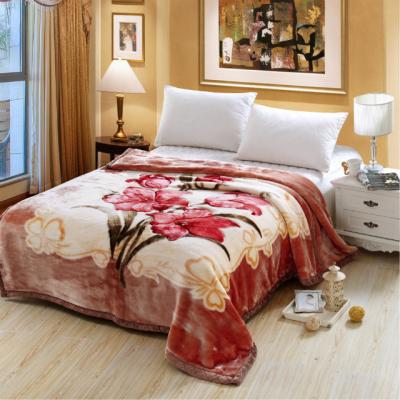 China Anti-Static Blanket Raschel Fabric Thickened Double Layer Flowers Super Soft Thick Red Throw Blanket Double Size for sale