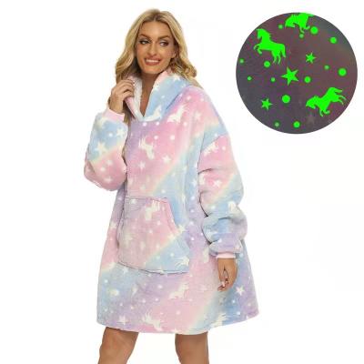 China Unicorn TV Anti-Static Soft Luminous Blanket Sherpa Flannel Cozy Adult Glow in Dark Hooded Blanket for Kids for sale