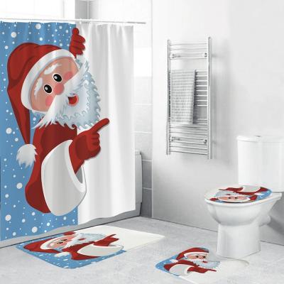 China Sustainable Christmas Pattern Shower Curtain , Recycled Printed Bathroom Sets With Shower Curtain And Covers for sale