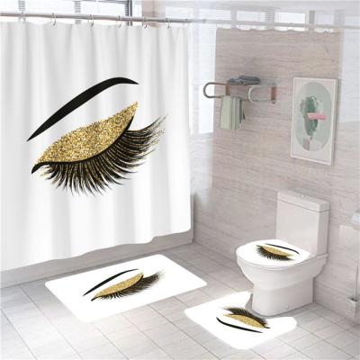 China Sustainable Fancy Printed Shower Curtain 4 Pcs Set For Bathroom , Eyelash Print Shower Curtain for sale