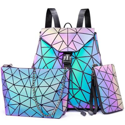 China Other LOVEVOOK Brand Designer PU Backpack Geometric Luminous Set Backpacks Ladies Messenger Bags Women High Quality Leather Purses for sale