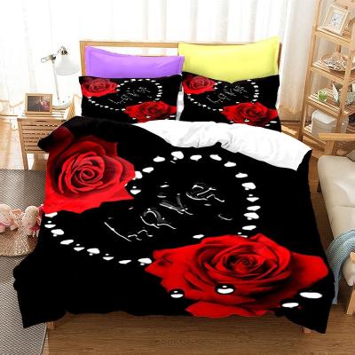 China China Manufacturer Custom 3D Printing Bedding Set Anti-static Rose Bed Linen Sheet Red for sale