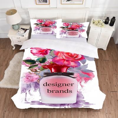 China Anti-static home luxury bedding sets 3pcs logo brand designer textile double bed sheet with sheet and pillowcase sets for sale