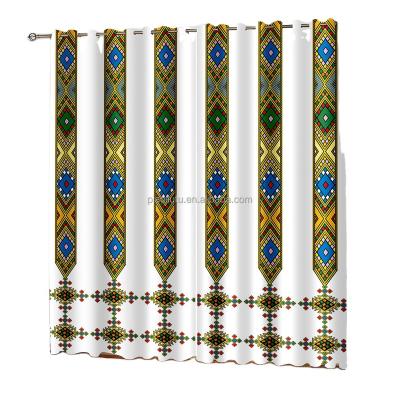 China Blackout Design Luxury Ethiopian Traditional Window Curtains Saba and Telet for Living Room Blackout Curtain for sale