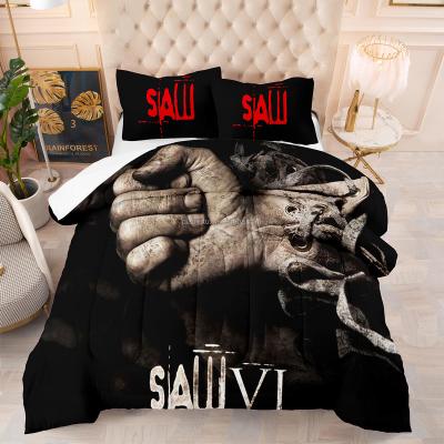 China Customized Designer Hot Popular Durable Soft Velvet SAW Horror Game Style Thrill Comforter Sets Bedding Duvet Set King Size Bed Set for sale