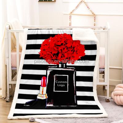 China Hot Luxury Brand Logo Custom Designer Throw Blanket Fashion Winter Floral Scent Digital Print Thick Sherpa Blankets For Home Decor for sale