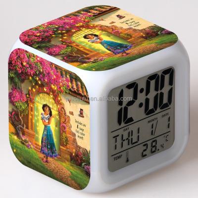 China Children's 3D Digital Printing Watercolor LED Glowing Night Cube Clock Wake Up Bedside Clock Room Decor Gifts For Bedroom School for sale