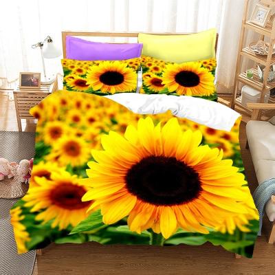 China 3d Bedding Set Drop Shipping Sunflower Anti-Static Polyester Microfiber Fitted Pillow Case Bedding Fabric Flat Sheet Bed Set for sale