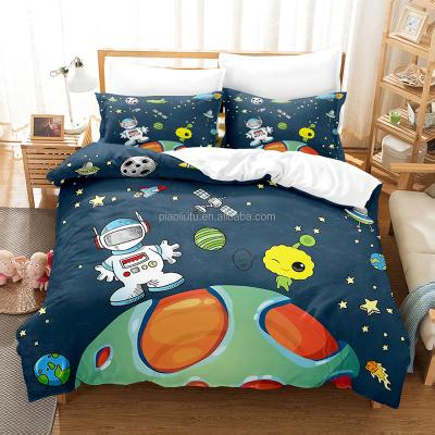 China New Kids Anti-Static Fitted Sheets Large Cute Cartoon Space Element Astronauts, Spaceship, UFOs, Rockets, Constellations Bed Set for sale