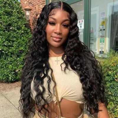 China Free Shipping Pre Plucked Natural Hairline Kylee Wigs For Black Women Deep Wave Transparent Lace Frontal Wig 150% Density for sale