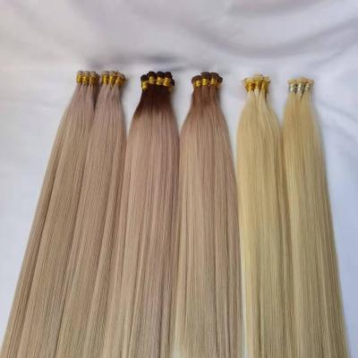 China Straight Raw Hair Super Double Drawn Colored Hand Colored 20inch 33 Thin Brunette Tied Hair Weft Extension for sale