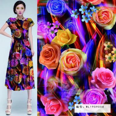 China Anti-Static Wholesale Customer digital Printed Silk Stretch Satin Fabric In Stock Silk Fabric for Dress for sale